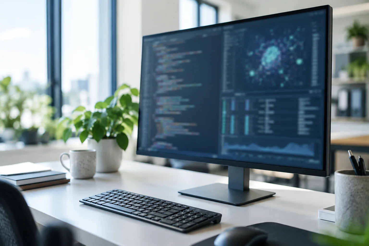 A desktop workstation used to review structured digital information